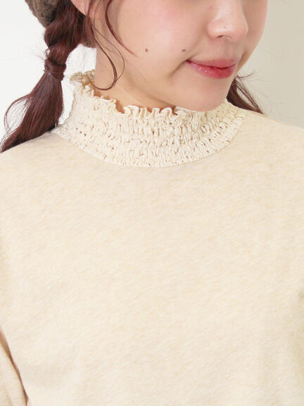 【吸湿発熱】襟レースシャーリングカットソー（オフホワイト/ブラック/ベージュ）｜Samansa Mos2（サマンサ モスモス）通販