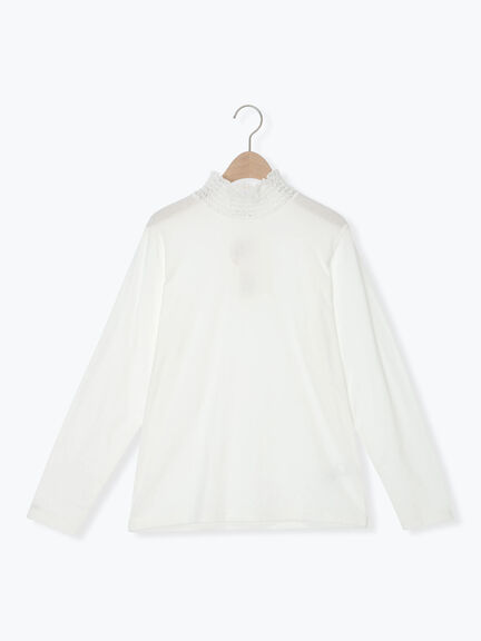 【吸湿発熱】襟レースシャーリングカットソー（オフホワイト/ブラック/ベージュ）｜Samansa Mos2（サマンサ モスモス）通販