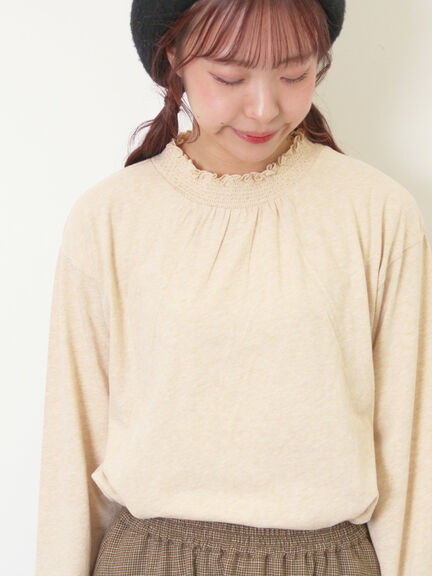 【吸湿発熱】襟スモッキングカットソー（オフホワイト/ブラック/ベージュ/ミント）｜Samansa Mos2（サマンサ モスモス）通販