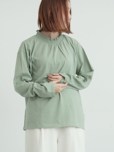 【吸湿発熱】襟スモッキングカットソー（オフホワイト/ブラック/ベージュ/ミント）｜Samansa Mos2（サマンサ モスモス）通販