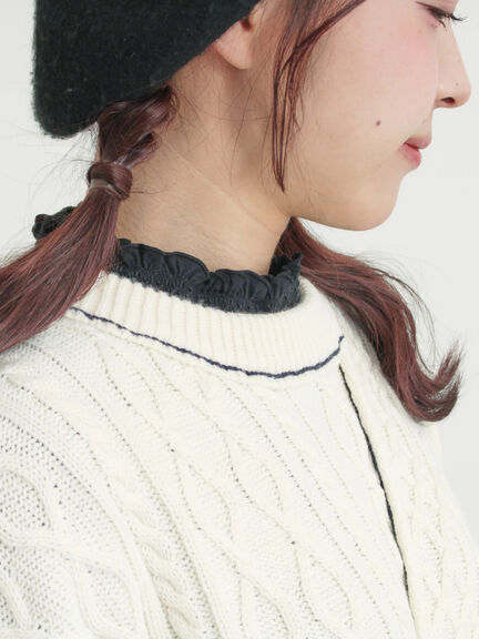 【吸湿発熱】襟スモッキングカットソー（オフホワイト/ブラック/ベージュ/ミント）｜Samansa Mos2（サマンサ モスモス）通販