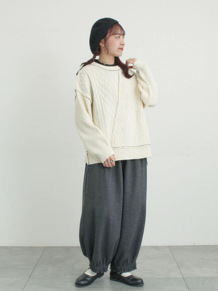 【吸湿発熱】襟スモッキングカットソー（オフホワイト/ブラック/ベージュ/ミント）｜Samansa Mos2（サマンサ モスモス）通販