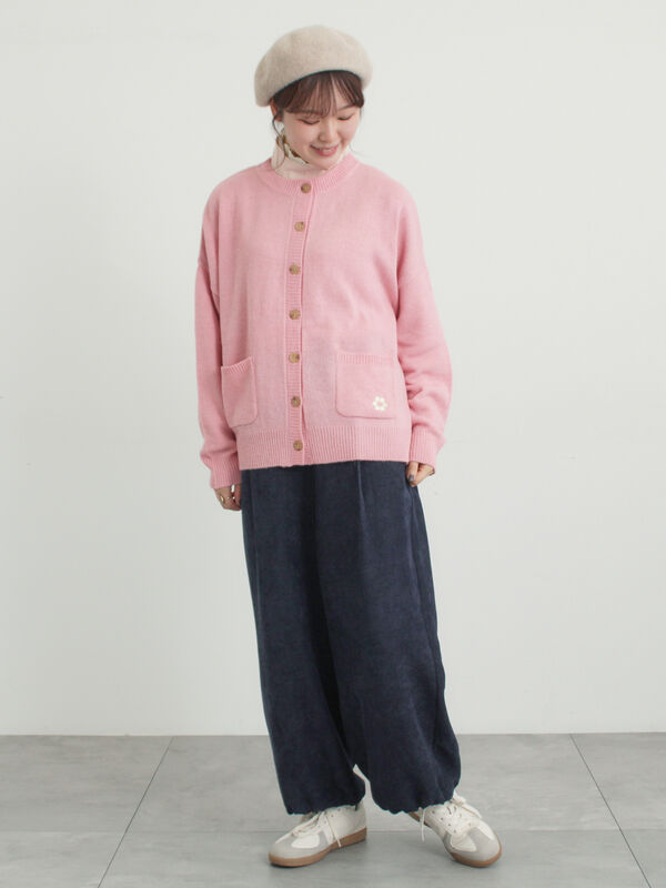 セール】 花刺繍入りカーディガン（チャコールグレー/ピンク/ベージュ