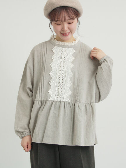 前立てレース切替ブラウス（オフホワイト/グレー/ブラック/ベージュ）｜Samansa Mos2（サマンサ モスモス）通販