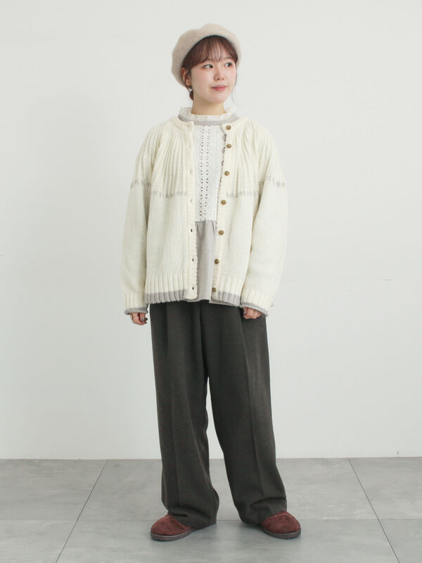 セール】 前立てレース切替ブラウス（オフホワイト/グレー/ブラック