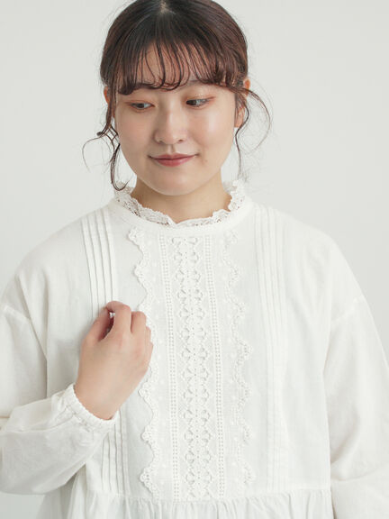 前立てレース切替ブラウス（オフホワイト/グレー/ブラック/ベージュ）｜Samansa Mos2（サマンサ モスモス）通販