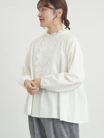 前立てレース切替ブラウス（オフホワイト/グレー/ブラック/ベージュ）｜Samansa Mos2（サマンサ モスモス）通販