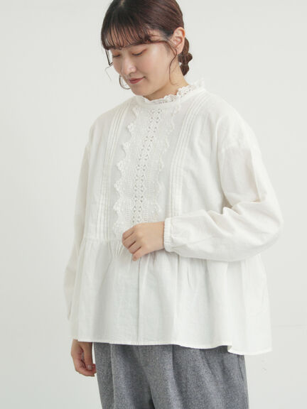 前立てレース切替ブラウス（オフホワイト/グレー/ブラック/ベージュ）｜Samansa Mos2（サマンサ モスモス）通販