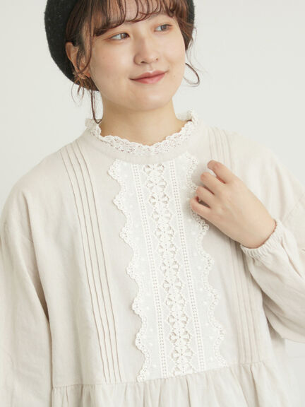 前立てレース切替ブラウス（オフホワイト/グレー/ブラック/ベージュ）｜Samansa Mos2（サマンサ モスモス）通販