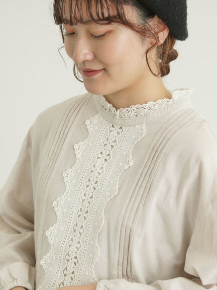 前立てレース切替ブラウス（オフホワイト/グレー/ブラック/ベージュ）｜Samansa Mos2（サマンサ モスモス）通販