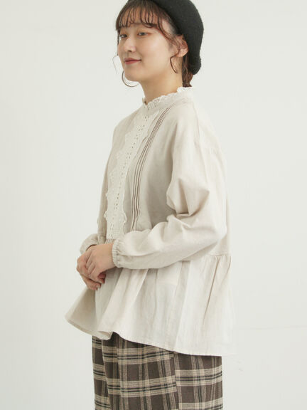 前立てレース切替ブラウス（オフホワイト/グレー/ブラック/ベージュ）｜Samansa Mos2（サマンサ モスモス）通販