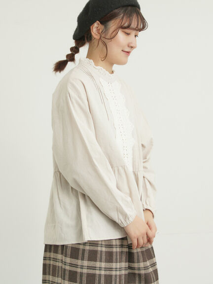 前立てレース切替ブラウス（オフホワイト/グレー/ブラック/ベージュ）｜Samansa Mos2（サマンサ モスモス）通販