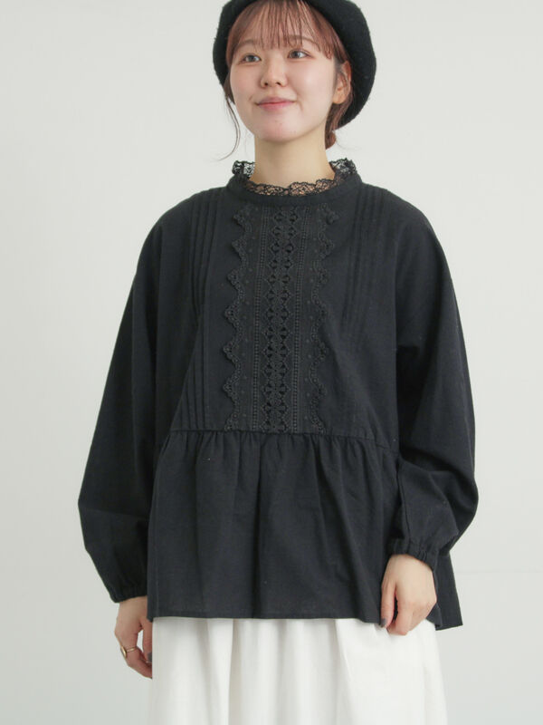 新品未使用 キャンレース切り替えブラウス 前立てレース切替ブラウス（オフホワイト/グレー/ブラック/ベージュ