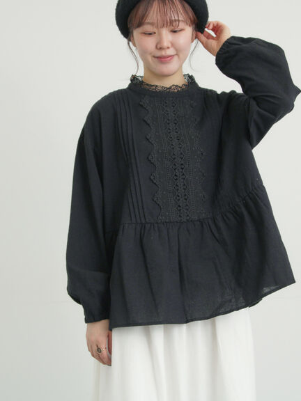 前立てレース切替ブラウス（オフホワイト/グレー/ブラック/ベージュ）｜Samansa Mos2（サマンサ モスモス）通販