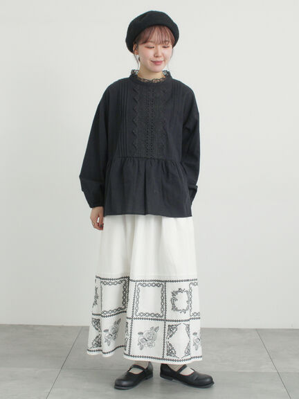 前立てレース切替ブラウス（オフホワイト/グレー/ブラック/ベージュ）｜Samansa Mos2（サマンサ モスモス）通販