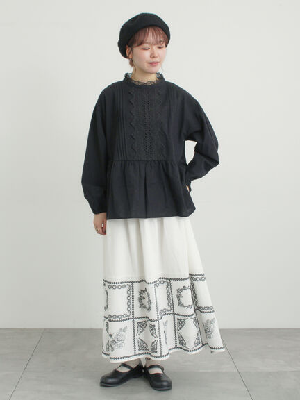 前立てレース切替ブラウス（オフホワイト/グレー/ブラック/ベージュ）｜Samansa Mos2（サマンサ モスモス）通販