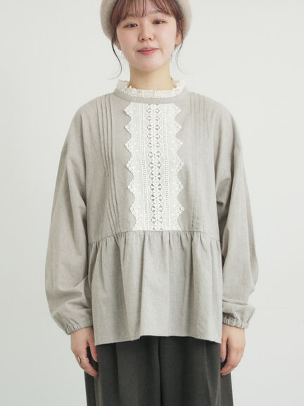 前立てレース切替ブラウス（オフホワイト/グレー/ブラック/ベージュ）｜Samansa Mos2（サマンサ モスモス）通販