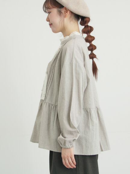 前立てレース切替ブラウス（オフホワイト/グレー/ブラック/ベージュ）｜Samansa Mos2（サマンサ モスモス）通販