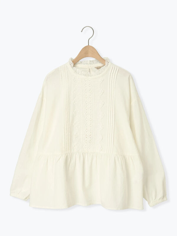 新品未使用 キャンレース切り替えブラウス 前立てレース切替ブラウス（オフホワイト/グレー/ブラック/ベージュ