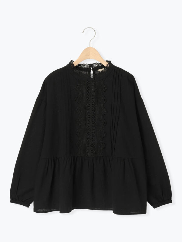 前立てレース切替ブラウス（オフホワイト/グレー/ブラック/ベージュ