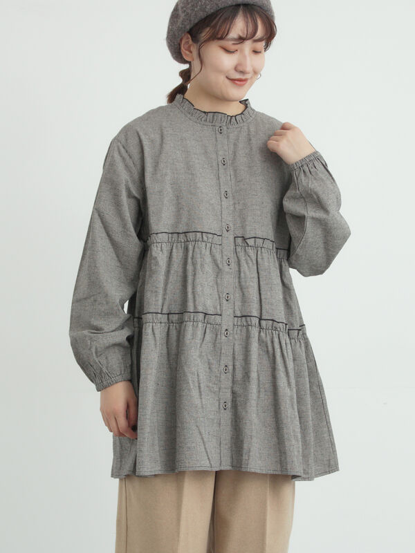 柄アソートティアードフリルチュニック（ブラック）｜Samansa Mos2（サマンサ モスモス）通販