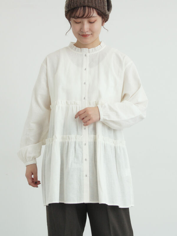 柄アソートティアードフリルチュニック（オフホワイト/ブラック/ピンク