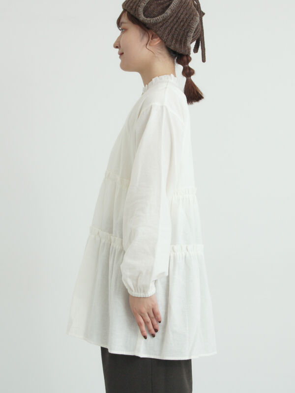 セール】 柄アソートティアードフリルチュニック（オフホワイト
