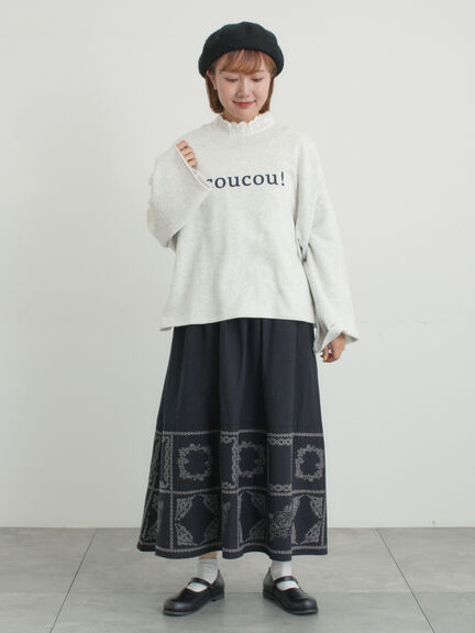 裾モチーフ刺繍ギャザースカート（オフホワイト/ブラック/ブルー）｜Samansa Mos2（サマンサ モスモス）通販