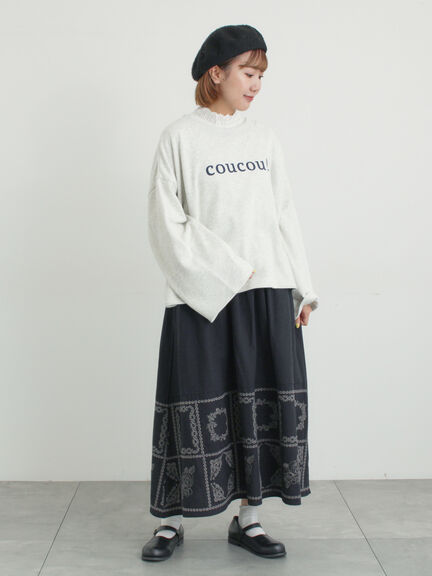 裾モチーフ刺繍ギャザースカート（オフホワイト/ブラック/ブルー）｜Samansa Mos2（サマンサ モスモス）通販