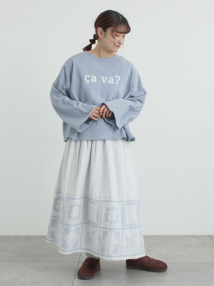 裾モチーフ刺繍ギャザースカート（オフホワイト/ブラック/ブルー）｜Samansa Mos2（サマンサ モスモス）通販