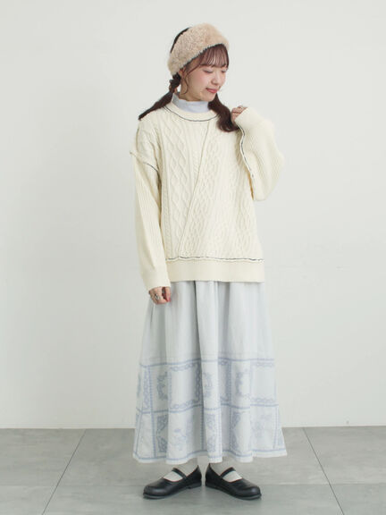 裾モチーフ刺繍ギャザースカート（オフホワイト/ブラック/ブルー）｜Samansa Mos2（サマンサ モスモス）通販