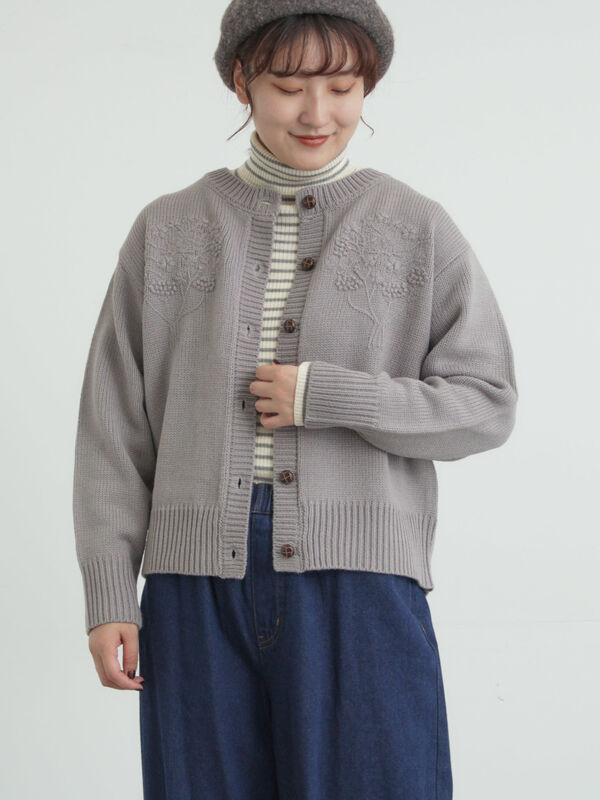 ◎刺繍カーディガン（グレー/ブラウン/キナリ/トップス/カーディガン
