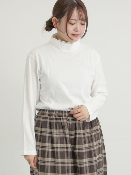 【保温加工】衿レース重ね着風タートルインナー（オフホワイト/チャコールグレー/ピンク/ベージュ）｜Samansa Mos2（サマンサ モスモス）通販