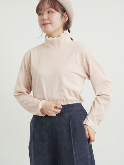 【保温加工】衿レース重ね着風タートルインナー（オフホワイト/チャコールグレー/ピンク/ベージュ）｜Samansa Mos2（サマンサ モスモス）通販