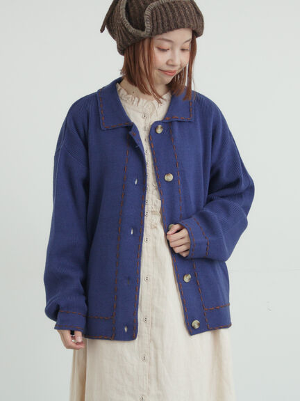 ◎ステッチカーディガン（ブラウン/ブルー/キナリ）｜Samansa Mos2（サマンサ モスモス）通販