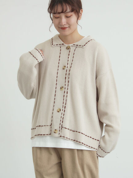 ◎ステッチカーディガン（ブラウン/ブルー/キナリ）｜Samansa Mos2（サマンサ モスモス）通販