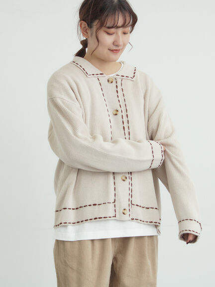 ◎ステッチカーディガン（ブラウン/ブルー/キナリ）｜Samansa Mos2（サマンサ モスモス）通販