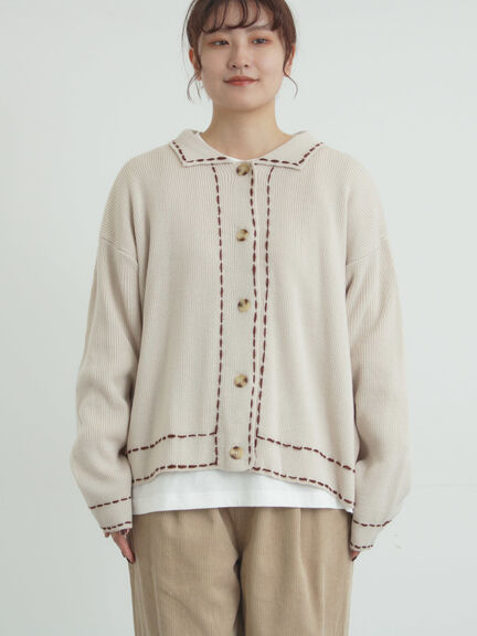 ◎ステッチカーディガン（ブラウン/ブルー/キナリ）｜Samansa Mos2（サマンサ モスモス）通販