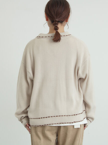 ◎ステッチカーディガン（ブラウン/ブルー/キナリ）｜Samansa Mos2（サマンサ モスモス）通販