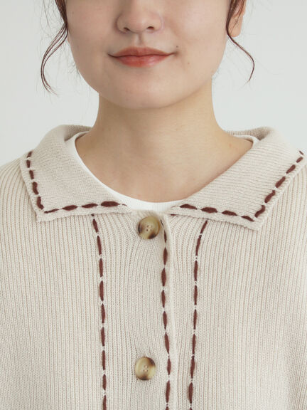 ◎ステッチカーディガン（ブラウン/ブルー/キナリ）｜Samansa Mos2（サマンサ モスモス）通販