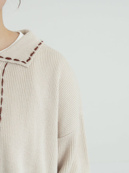 ◎ステッチカーディガン（ブラウン/ブルー/キナリ）｜Samansa Mos2（サマンサ モスモス）通販