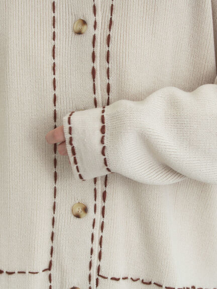 ◎ステッチカーディガン（ブラウン/ブルー/キナリ）｜Samansa Mos2（サマンサ モスモス）通販