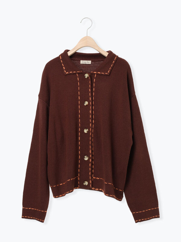 ◎ステッチカーディガン（ブラウン/ブルー/キナリ/トップス