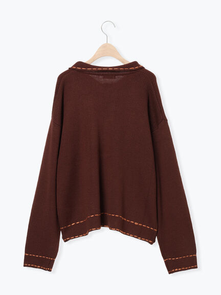 ◎ステッチカーディガン（ブラウン/ブルー/キナリ）｜Samansa Mos2（サマンサ モスモス）通販