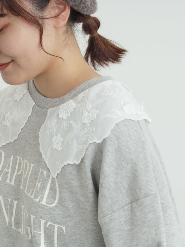 裏毛3Dレース襟付きスウェット（オフホワイト/グレー/ブラック