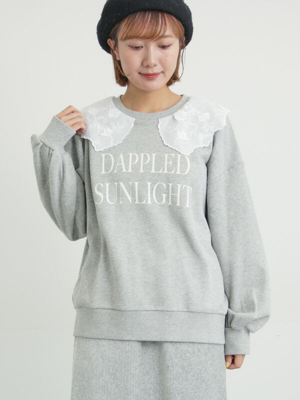 値下げ不可 stone トレーナー 襟付き セール】 裏毛3Dレース襟付きスウェット（オフホワイト/グレー