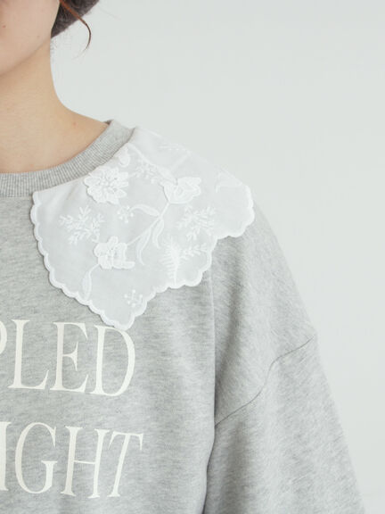 裏毛3Dレース襟付きスウェット（オフホワイト/グレー/ブラック/ブラウン）｜Samansa Mos2（サマンサ モスモス）通販