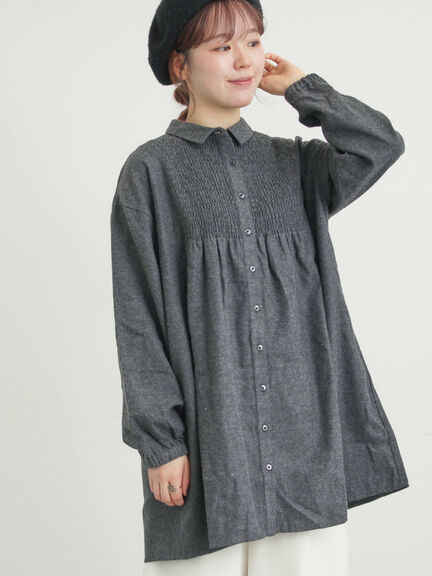 シャーリング切替チュニック（グレー/チャコールグレー/モカ/ミント）｜Samansa Mos2（サマンサ モスモス）通販