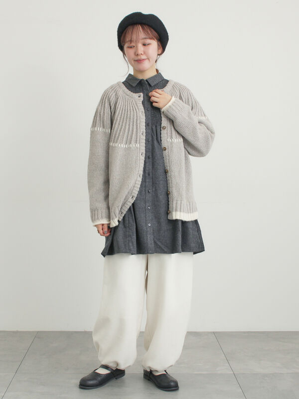 セール】 シャーリング切替チュニック（グレー/チャコールグレー/モカ