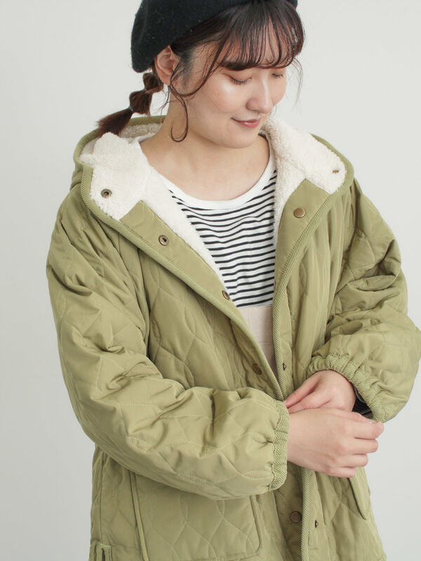 リバーシブルボアブルゾン（ブラック/グリーン/カーキ/キナリ/アウター